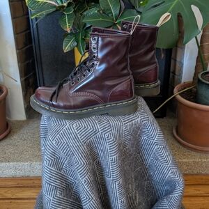 Burgundy Leather Lace-Up Boots - Classic Combat Style